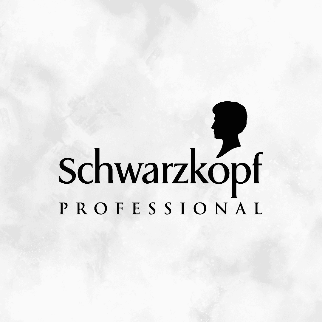 Schwarzkopf Professional logo with a silhouette of a head on a textured background.